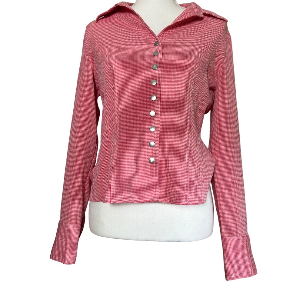 Christopher & Banks Red Gingham Check Long Sleeve Button Up Top Shirt
